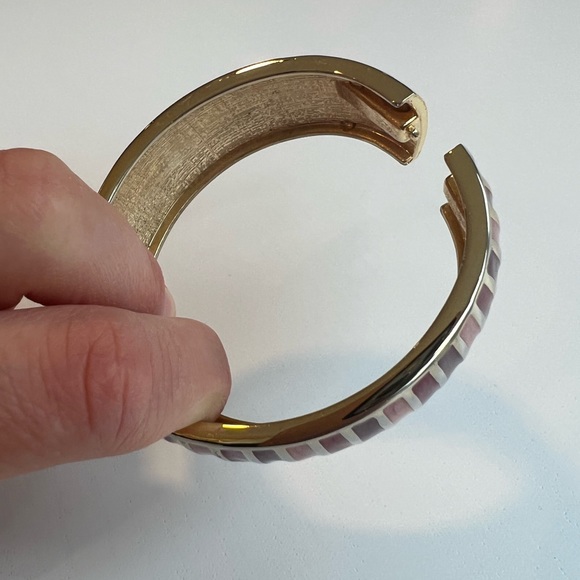 2/$15 Gold & Pink Striped Hinged Bangle Bracelet - Picture 3 of 6